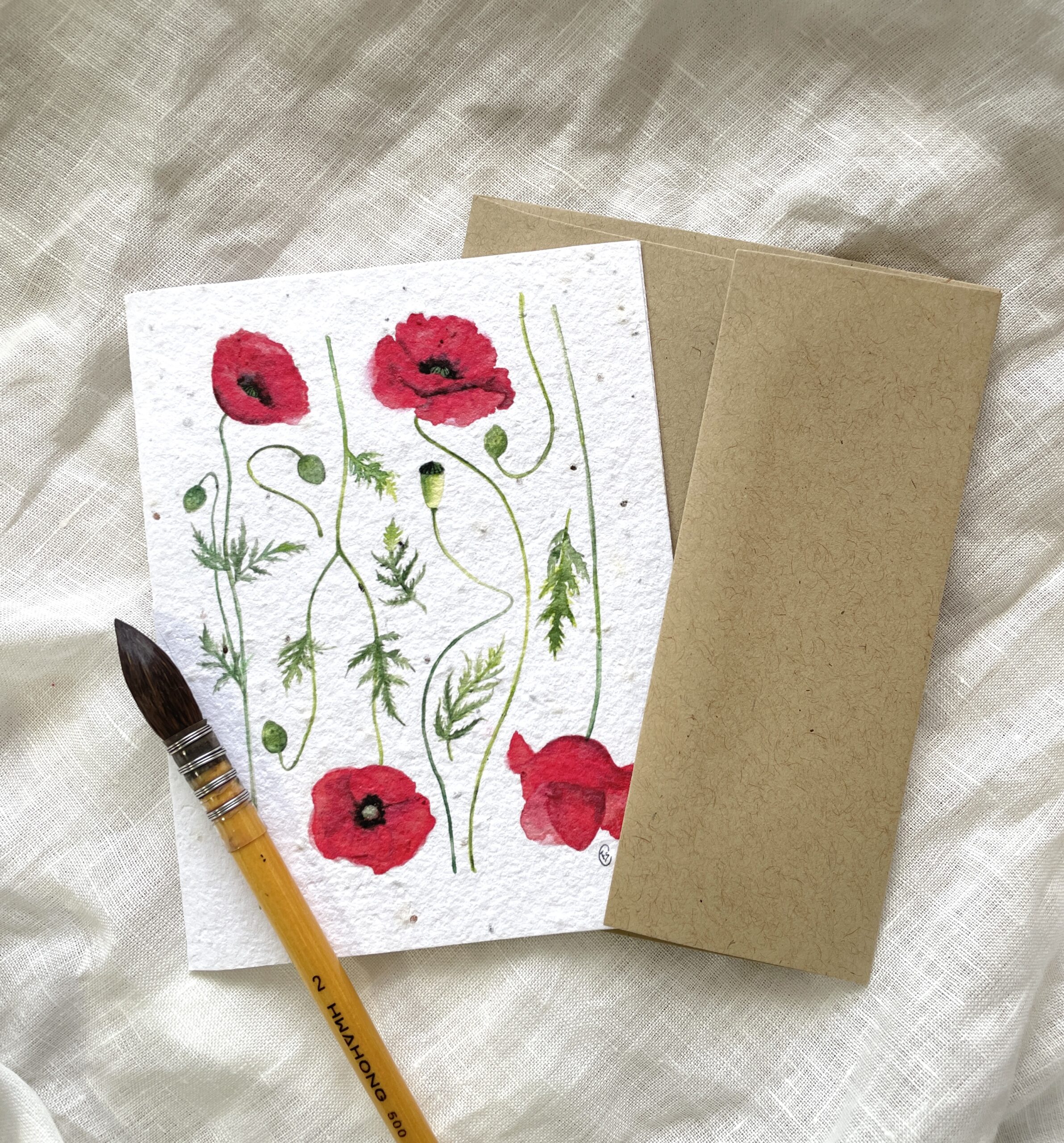 Poppy greeting card with wildflower seeds embedded in paper